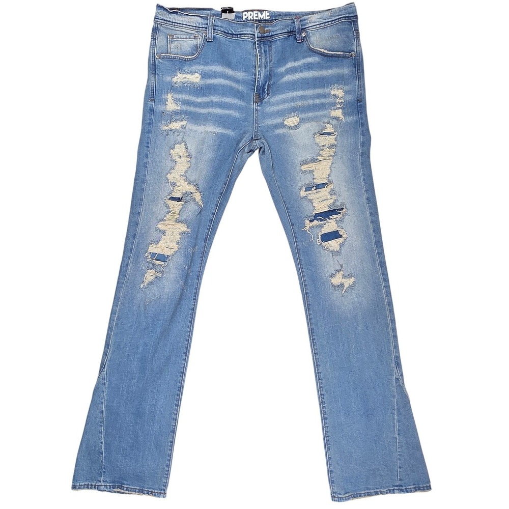 Preme Men's‎ Distressed Flare Jeans Light Wash Ripped Denim 40x37